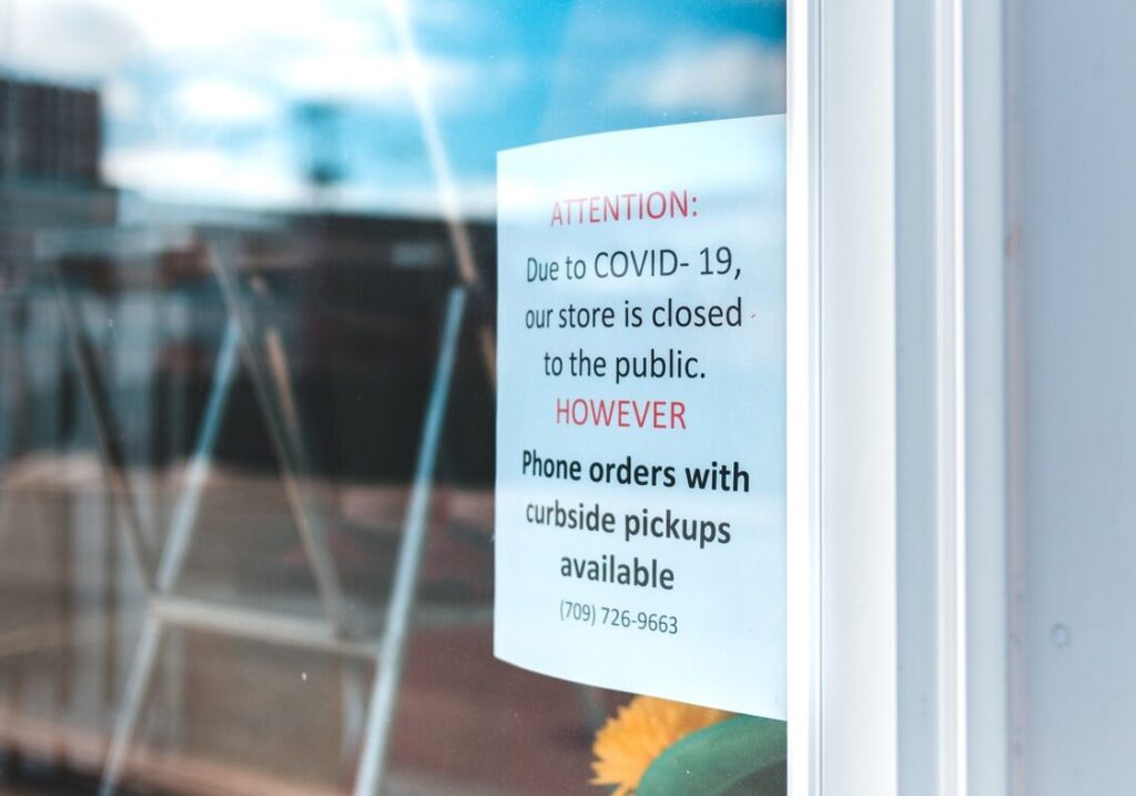 Covid notice at The Caffeine Partnership, London, UK